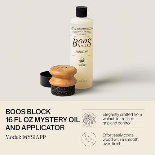 Image of John Boos 2-Piece Care Set, 16 oz Mystery Oil & Round Beechwood Applicator - All-Natural Maintenance Formula for Butcher Blocks, Cutting Boards, Wooden Countertops & Wood Utensils