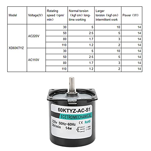 Xd60Ktyz Ac Synchronous Motor , Industrial Motors Pneumatic Motors 14W Copper Material Permanent Magnet Low Speed 2‑Way High Torsion Central Shaft For Micro Machinery[110V-80Rpm/Min] #TOP2