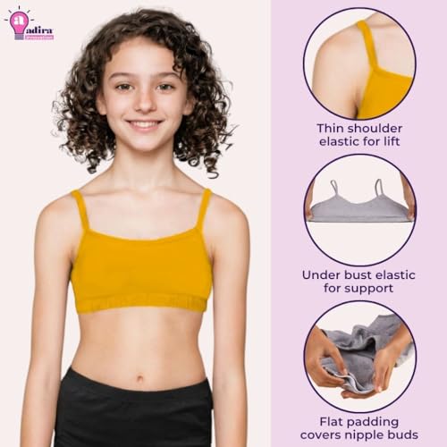 Image of ADIRA | Beginners Bra for Girls 13-14 Years | Flat Padding for Nipple Coverage | Comfortable Strecthy Cotton | Comfy-Breathable Beginners Bra & Super Soft Material | Pack of 3