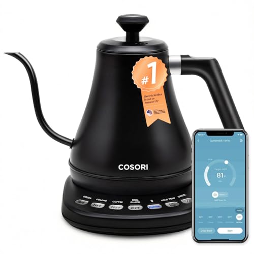 COSORI Electric Gooseneck Kettle Smart Bluetooth with Variable Temperature Control, Pour Over Coffee & Tea Maker, 100% Stainless Steel, Quick Heating, Matte Black