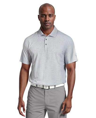 PGA Tour Men's Short Sleeve Golf Polo with Geo Print and Moisture Wicking Fabric