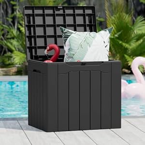 Greesum 31 Gallon Resin Deck Box Large Outdoor Storage for Patio Furniture, Garden Tools, Pool Supplies, Weatherproof and UV Resistant, Lockable, Dark Black Greesum 31 Gallon Resin Deck Box Large Outdoor Storage for Patio Furniture Garden Tools Pool Supplies Weatherproof and UV Resistant Lockable Dark Black