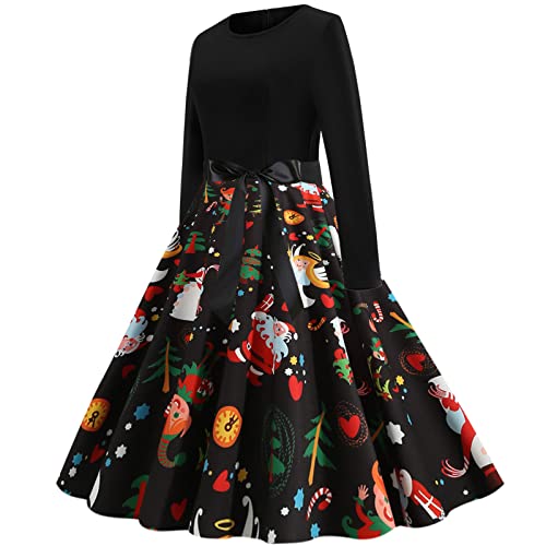 Dresses for Women 1950s Vintage Long Sleeve Christmas Print Fall A-Line Swing Prom Dress Cocktail Evening Party Dress (04 Black, S) Dresses for Women 1950s Vintage Long Sleeve Christmas Print Fall A-Line Swing Prom Dress Cocktail Evening Party Dress (04 Black, S)