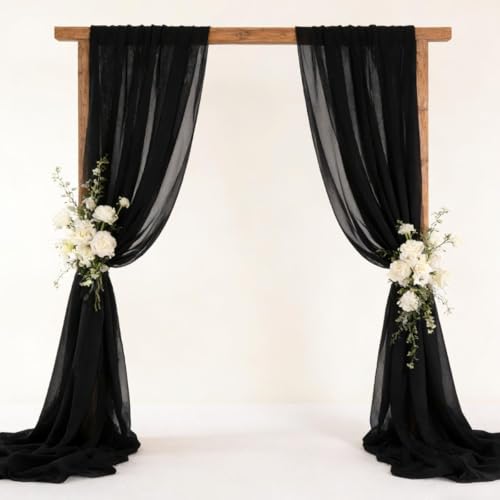 Image of MLMC Black Chiffon Fabric by The Yard Pre-Cut Sheer Chiffon Arch Fabric 10 Yards Airy Continuous Draping Panels 60 inch Wide for Wedding Backdrop Craft Ceiling Decor