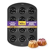 Wilton Gold Non-Stick Bakeware Mini Fluted Pan - Baking Pan For Mini Bundt Cakes, Donuts & More - Made Without Pfas & Scratch Resistant - Offers Even Heat Distribution - 16.5 X 11 Inch, 12 Cavity