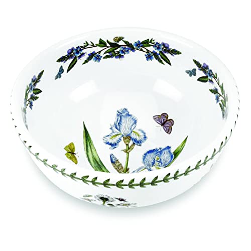 Portmeirion Botanic Garden 9" Salad Bowl, Assorted Floral Motifs, Fine Earthenware, Chip-Resistant - Dishwasher, Microwave, Freezer, Oven Safe - Made in England by Portmeirion - Used condition - US$59.99