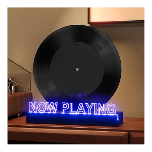 HEMUZHIYUAN Now Playing Vinyl Record Stand- Simulated Vinyl Design with 7-Color Changing Lights A Stylish Accent for Vinyl Record Holder Perfect for Record Display and LP Lover Gifts.