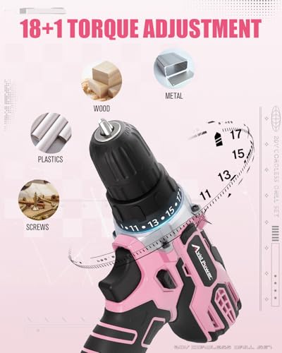 Image of AVID POWER 20V MAX Power Drill Kit, Cordless Drill Set with Battery and Charger, 2 Variable Speed, 3 /8-Inch Keyless Chuck, 19 Position and 22pcs Bits - Pink