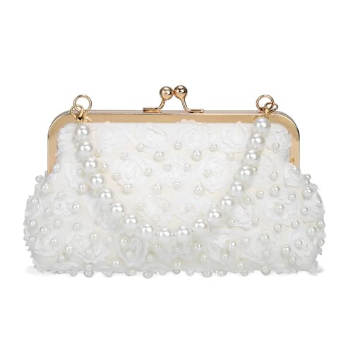 Image of FALETO Pearl Clutch Bag for Women Evening Wedding Party Bridal Handbag Ladies Beaded Clutch Purse for Party