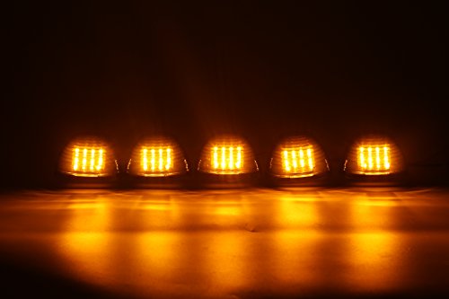 5 X Cab Marker Light, Smoke Lens With Amber 16 Led Roof Running Lights, Top Clearance Light For 1999-2016 Ford F150 F250 F350 F450 F550 F650 F750 E150 E250 E350 E450 Super Duty Pickup Truck #TOP3