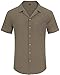 Alimens & Gentle Khaki Summer Shirts for Men Linen Short Sleeve Button Down Shirts Big and Tall Beach Cuban Vacation Hawaiian Shirts