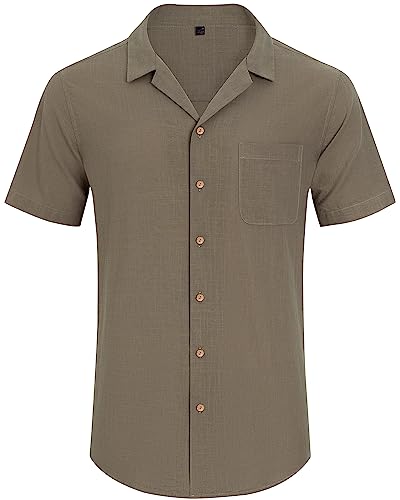 Image of Alimens & Gentle Mens Linen Shirts Cotton Hawaiian Shirts Short Sleeve Button Down Shirts Casual Summer Beach Tops
