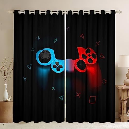 Tbrand Kids Gamer Window Curtain Boys Games Curtain For Bedroom Living Room Child Teens Video Game Gamepad Room Decor Curtain Novelty Nostalgic Gaming Curtains Drapes W46*L72 Inch