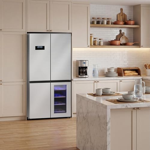 Image of COWSAR 36-Inch and 21 Cu. Ft. Counter Depth French Door Refrigerator with Wine Cabinet and 4 Doors Kitchen Deep Freezer in Stainless-Steel