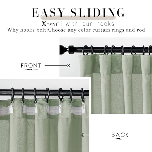 Image of XTMYI Sage Green 90 Inches Long,50 Inches Wide Country Curtains for Living Room,Sheer Linen Curtains for Bedroom