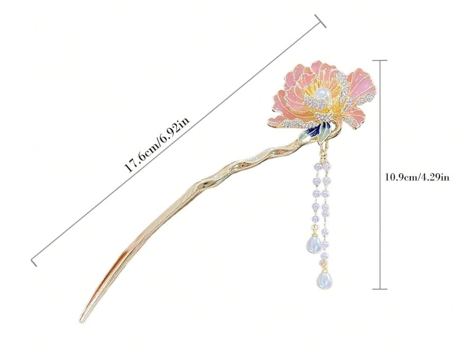 Image of Chinese Flower Hair Sticks, Vintage Metal Tassel Hair Pins, Traditional Hair Chopsticks for Women, 1 Piece