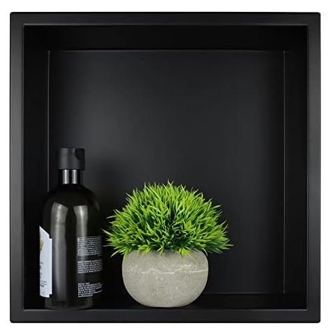 Bernkot Stainless Steel Shower Recess 30 x 30 x 10 cm Wall Anchor Storage Folder for Bathroom, Black Cover