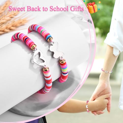 Image of Back to School /First Day of School Bracelet Gifts, First Day of Kindergarten Preschool First /Second Grade Bracelet Gifts, Set of 2 Colorful Matching Butterfly Bracelet for Mom and Daughter
