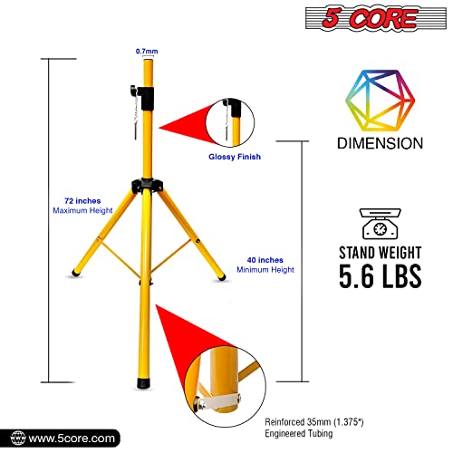 5 Core Professional Speaker Tripod Stand Adjustable Up To 71 Inches Heavy Duty Durable Steel, Portable 35Mm Compatible Insert Perfect For Home, On Stage Or In Studio Use - Yellow Ss Hd 1 Pk Ylw #TOP4