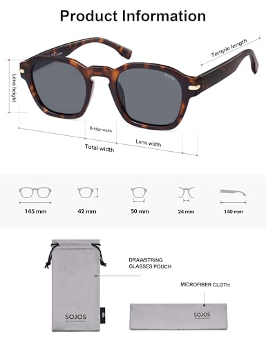 Image of SOJOS Vintage Retro Square Polarized Sunglasses Men Standard Fit Trendy Womens Sun Glasses SJ2382