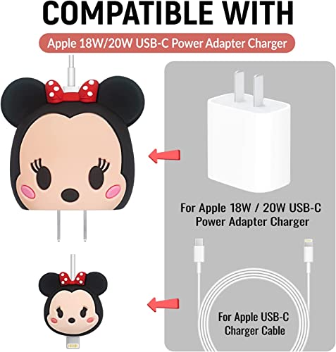 Image of Meyaar Silicone Protective Case for Apple 20W & 18W iPhone USB-C Adapter Charger, Cute Case for iPhone Charger 18W /20W (Cable Protector Not Included) (Minnie+Mickie)