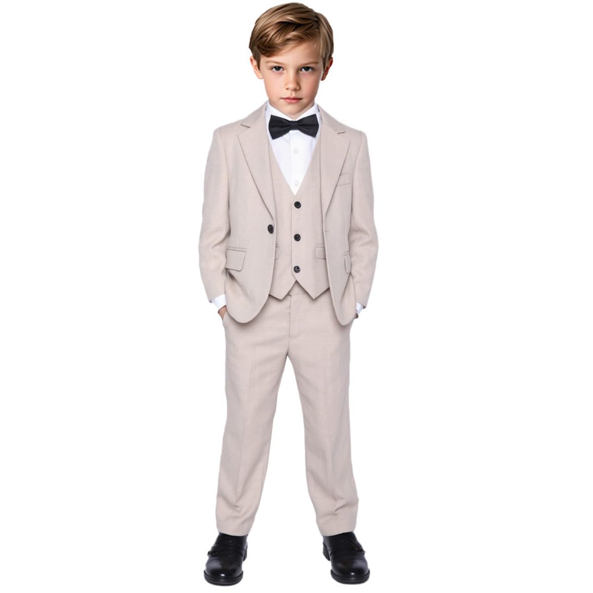 Jungen 3-teiliges Leinen-Smokinganzug für Jungen, Jacke, Weste, Hose für Kleinkinder, Teenager, Jungen, Kommunion, Hochzeitsanzug