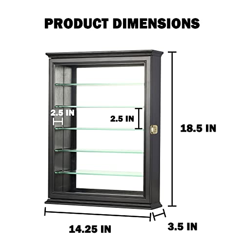 DisplayGifts Souvenir Shot Glass Display Case Shadow Box Wall Mounted Cabinet Mirror Background Black