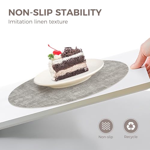 Image of 13 inch Round Placemats Set of 6, NCUE Dual-Sided Faux Leather Heat Resistant Table Mats, Waterproof Oilproof Washable Protective Table Placemats with Coaster, Wipeable Vinyl for Indoor & Outdoor Use