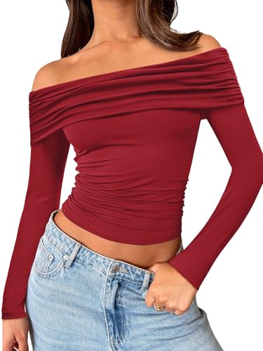 Trendy Queen Women Long Sleeve Shirts Off Shoulder Tops...