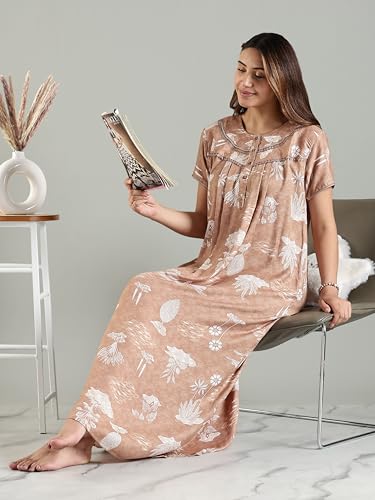 Image of 9shines Label Premium Alpine Maxi Designer Nighty | Floral Print Maxi for Women | Night wear for Women | | Full Length Night Gown for Women | Night Dress for Women Stylish (2467)