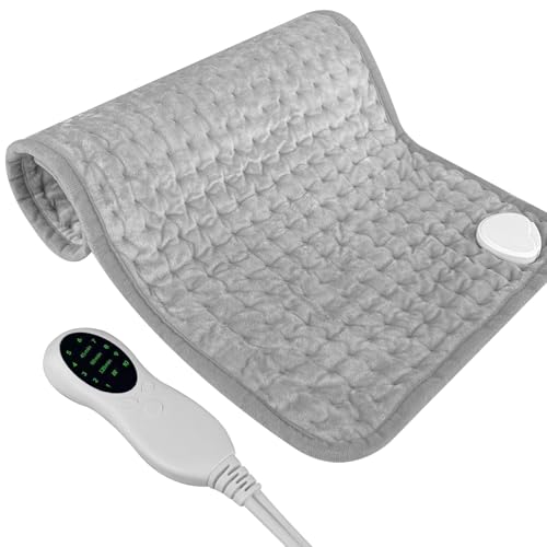Jsdoin Heating pad, Electric Heat Pad with Automatic Switch-Off and 10 Temperature Levels Heating pad for Back Neck Shoulder Belly Heating Technology - Machine Washable-Gray(30x60cm