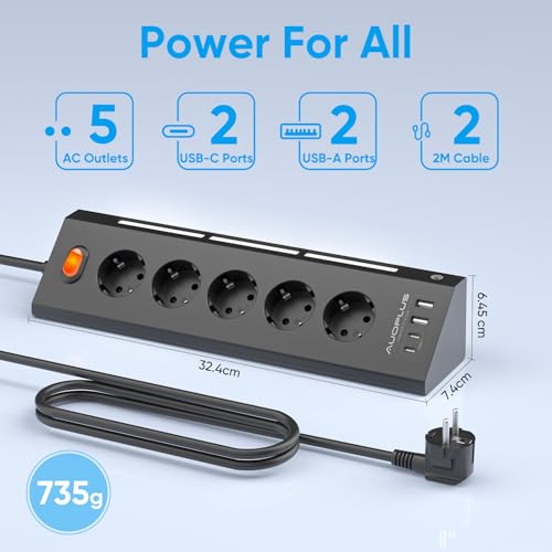 Multiprise USB C avec interrupteur et câble long 2m de protection surtension