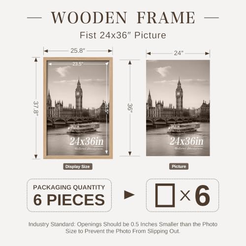Image of VCK 24x36 Poster Frames Natural Oak - Wide Border Wood Picture Frame, Multi-Directional Display Family Photos, Office Prints, Studio /Gallery Art, Woodgrain Series, Wall Hanging, Set of 6