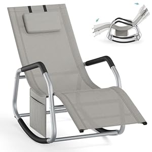 SONGMICS Schaukelliege, Liegestuhl, Schaukelstuhl, Stopper als Umkippschutz, verstellbare Kopfstütze, Stahlrahmen, atmungsaktiv, Seitentasche, für Garten, 151 x 56,2 x 97,3 cm, Taubengrau GCB230G01