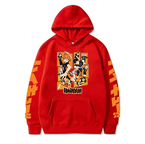 Tikoch Sweat à capuche Haikyuu pour femme et homme, motif Anime japonais Haikyuu Harajuku High School - Couleur : rouge 2 - Taille : 3XL Cover