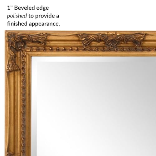 Image of Howard Elliott Queen Ann Rectangular Antique Golf Leaf Wall Mirror, Rectangle Hanging Wood Framed Vanity Mirrors for Home Decor, Living Room, Bathroom, Bedroom, or Hallway, 24 x 36 Inch