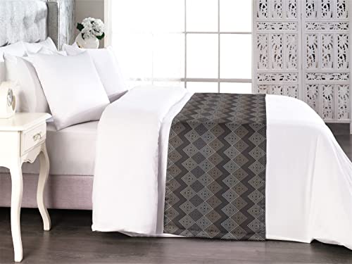 Lunarable Geometric Bed Runner, Diagonal Framed Squared Centered With Dots, Decorative Accent Bedding Scarf For Hotels Homes And Guestrooms, King, Grey #TOP2