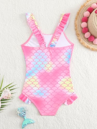 Image of Toddler Girls One Piece Swimsuits Cute Ruffle Bathing Suit Little Kids UPF 50+ Quick Dry Beach Swimwear 2-8Y