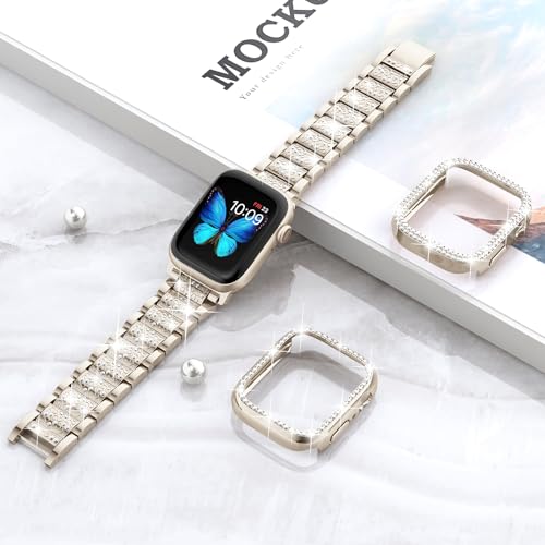 Image of SUPOIX for Apple Watch Band 42mm + Case, Bling Bands for Women (Champagne) | Shiny Metal Bands & 2 Pack Protective Cover Cases for iWatch Series 3 /2 /1 42mm