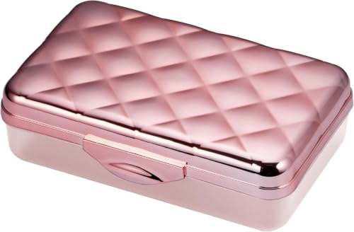 Image of It's Academic Metallic Pencil Case Box, Hard Plastic, Stylish Quilted-Pattern Lid, Rose Gold Compact (Pack of 12)