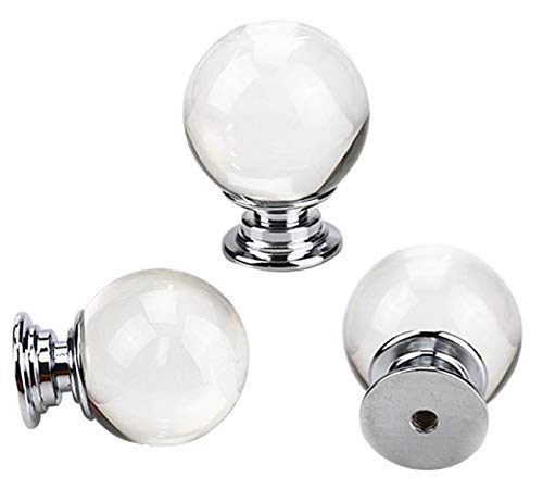 Juego de 6 pomos de bolas transparentes, tiradores redondos para armarios, armarios, armarios, cajones, muebles de cocina o habitación infantil (cristal)