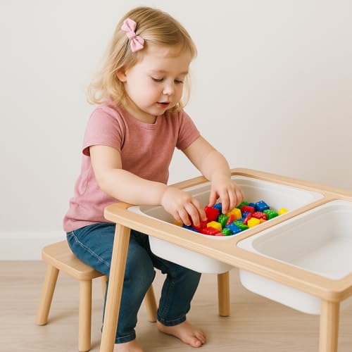 sensory table kids activity table wooden play table with bins montessori table chalk board and whiteboard