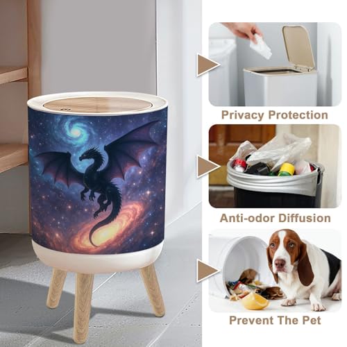 Caneca de Basura Pequeña con Tapa y Patas de Madera miniatura 4