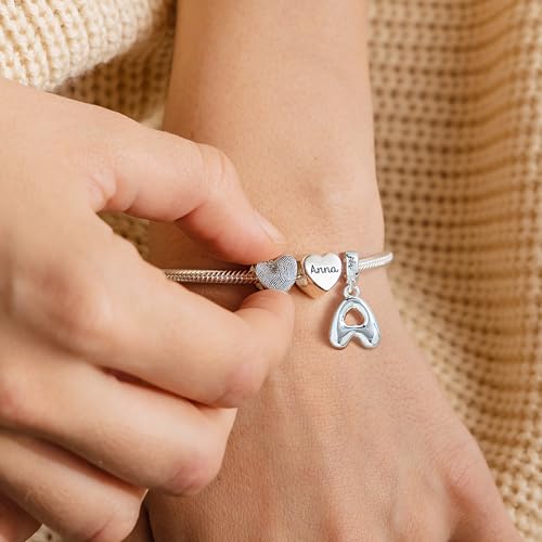 925 Sterling Silver Letter Charms for Bracelet Alphabet Bubble Initial Dangle Charms Beads Jewelry Gifts for Women2