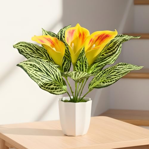 Image of fancymart Artificial Calla Lily Plant with Pot - 30 cm Height Decorative Flower Leaves (Pack of 1) | Realistic Faux Plant for Home & Office Decor | Table, Shelf & Desk Decoration