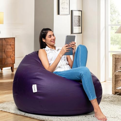Image of Amazon Brand Solimo Premium Faux Leather Bean Bag Filled with Beans | Capacity: Upto 5.8 Ft Height, 85 Kg Weight | 2XL | Purple