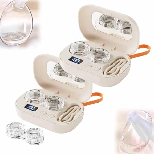 Detergente Per Lenti A Contatto Ultrasuoni Ricaricabile, Portatile Pulizia Dei Contatti Oculari Con Specchio Cosmetico Compatto, Dispositivo Compatto Doppia Modalità Di Adatto Ambienti Duri(2pcs)