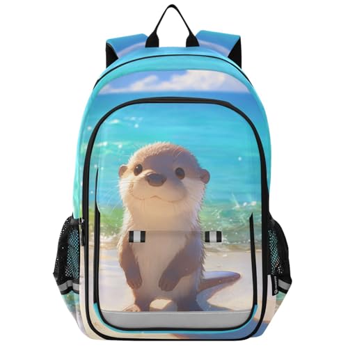 Cute Otter Blue Sea Backpack for Boys Girls Kids School Bag Lightweight Laptop Backpack Elementary Capacity Bookbags for Travel Daypack with Reflective Stripes