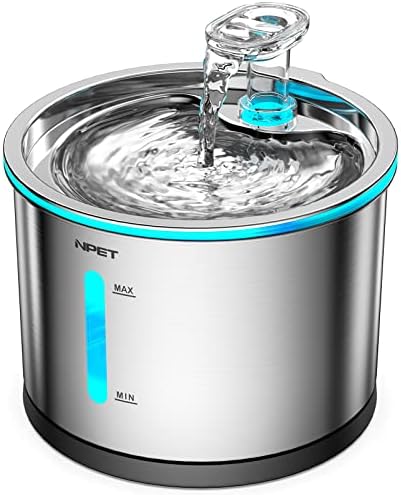 NPET Cat Water fountain, Stainless Steel 1.5L Dog Drinking Fountain, Ultra Quiet Automatic Water Dispenser for Cats and Dogs, Dishwasher Safe Pet Water Fountain with LED Light, WF210