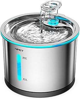 NPET Cat Water fountain, Stainless Steel 1.5L Dog Drinking Fountain, Ultra Quiet Automatic Water Dispenser for Cats and Dogs, Dishwasher Safe Pet Water Fountain with LED Light, WF210
